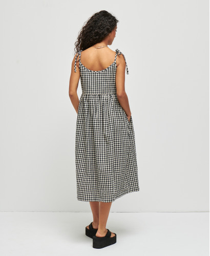Schwangerschaftskleid Leinen Vichy-Print Schwarz Emma