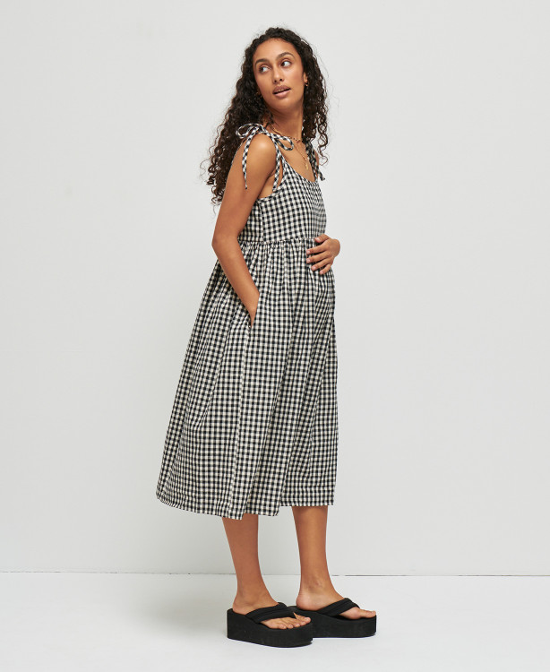 Emma Black Gingham Linen Pregnancy Dress