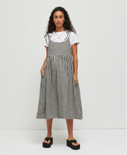 Schwangerschaftskleid Leinen Vichy-Print Schwarz Emma
