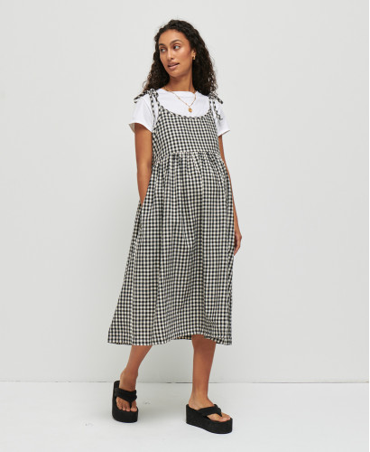 Emma Black Gingham Linen Pregnancy Dress