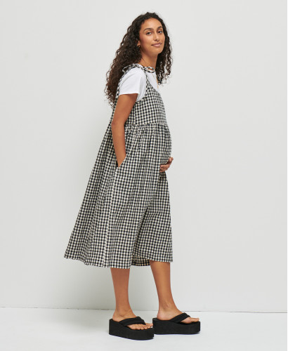 Emma Black Gingham Linen Pregnancy Dress