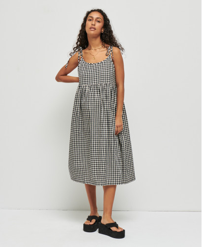 Robe Bretelles Maternité Coton Vichy Rouge Emma l Robe Cool & Élégante -  Vichy Noir 