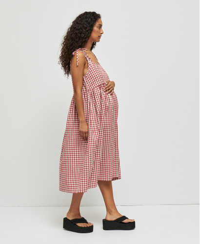 Robe Grossesse Coton Vichy Rouge Emma