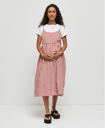 Robe Grossesse Coton Vichy Rouge Emma