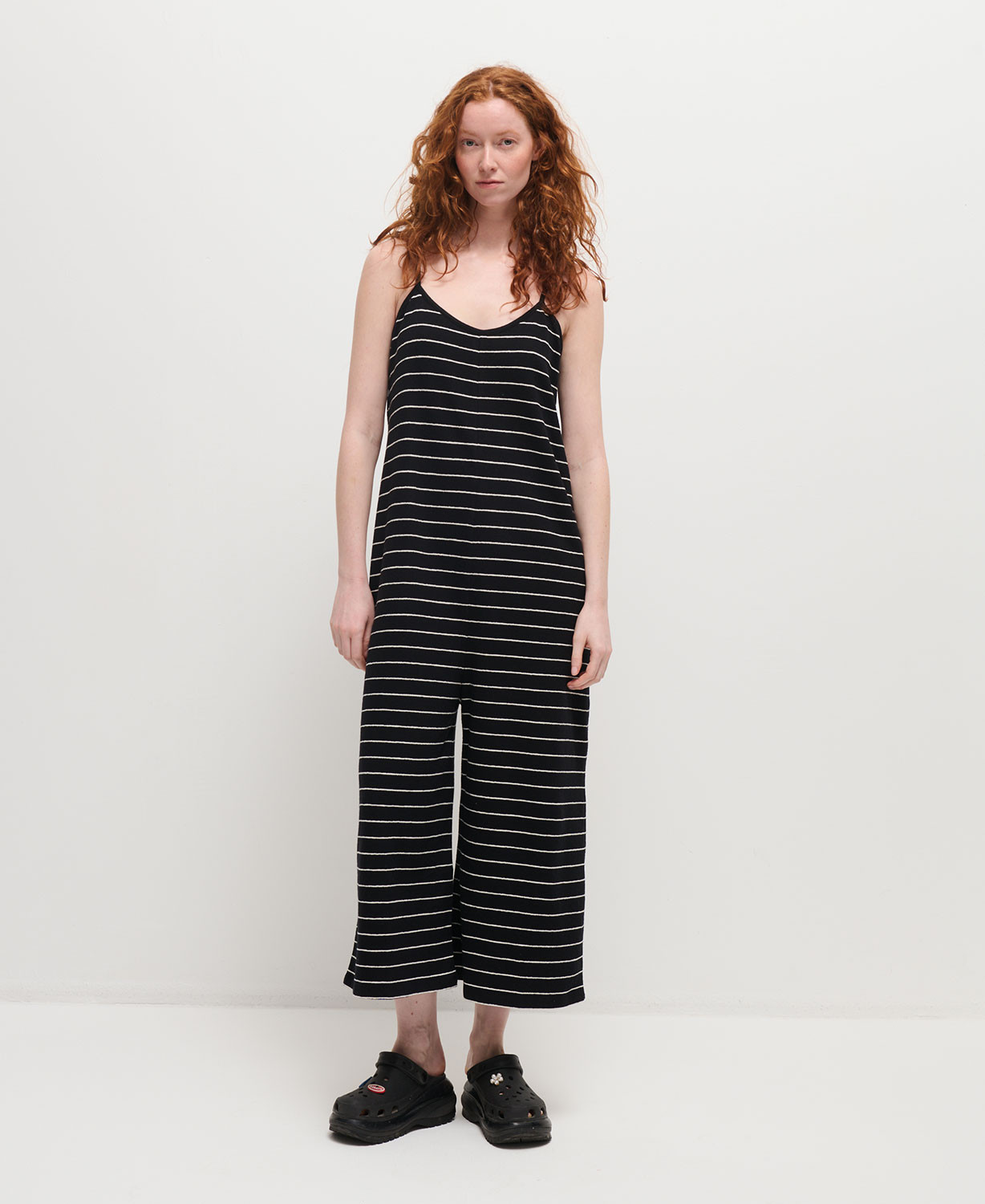 Indira Black Striped Cotton Pregnancy Jumpsuit