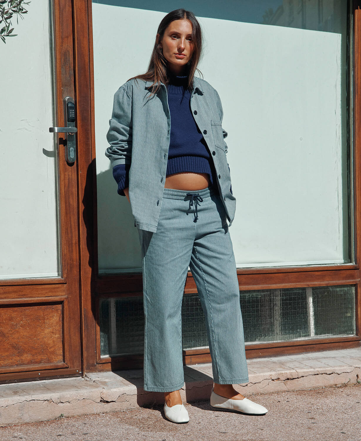 Alix Blue Striped Denim Maternity Pants